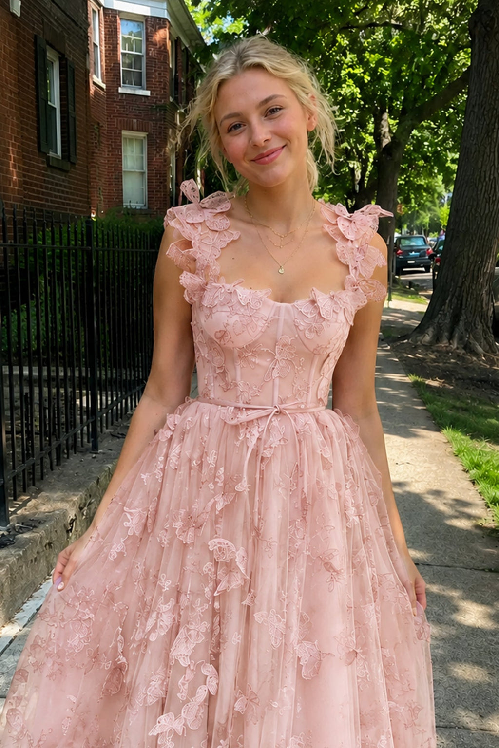 Aline Tulle Midi Evening Dress with 3D Butterflies - Curvevia