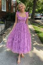 Aline Tulle Midi Evening Dress with 3D Butterflies - Curvevia