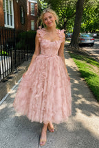 Aline Tulle Midi Evening Dress with 3D Butterflies - Curvevia