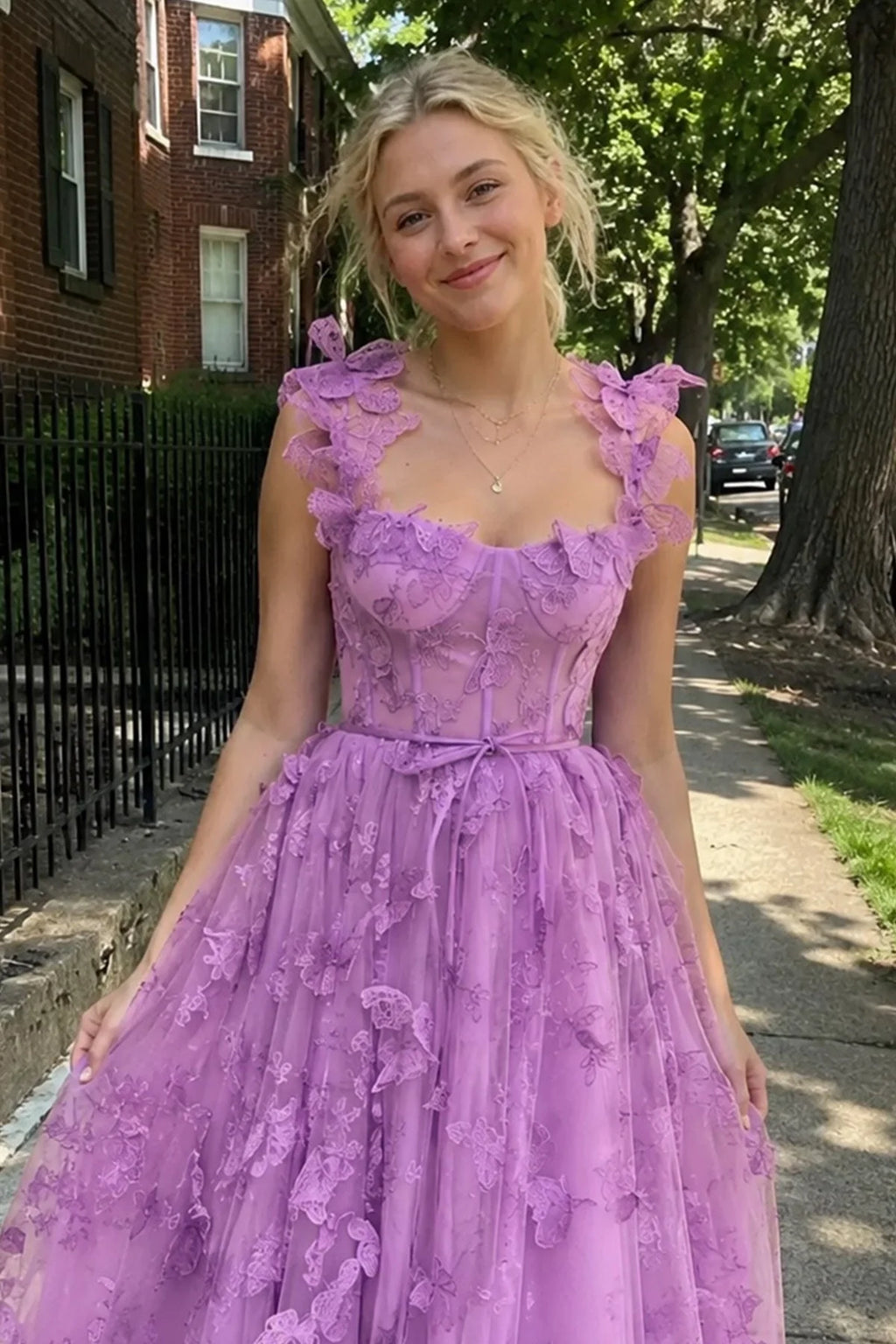 Aline Tulle Midi Evening Dress with 3D Butterflies - Curvevia