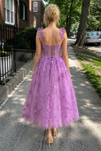 Aline Tulle Midi Evening Dress with 3D Butterflies - Curvevia