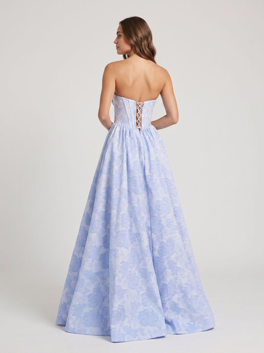 Purple Floral Jacquard A-Line Sweetheart Corset Back Floor-Length Dress with Basque Waistline - Curvevia