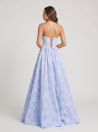 Purple Floral Jacquard A-Line Sweetheart Corset Back Floor-Length Dress with Basque Waistline - Curvevia