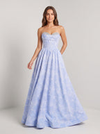 Purple Floral Jacquard A-Line Sweetheart Corset Back Floor-Length Dress with Basque Waistline - Curvevia