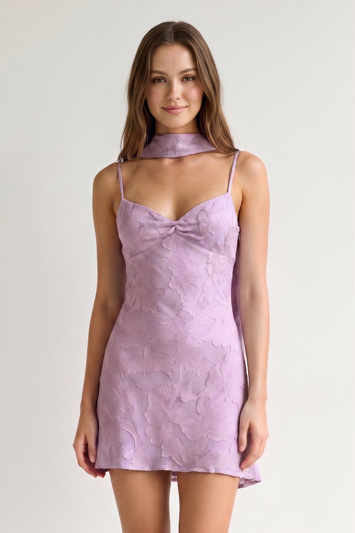 Red Jacquard Chiffon Cami Straps Sheath Homecoming Dress with Scarf - Curvevia