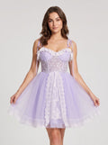Wisteria Tulle A-Line Sweetheart Lace-up Short Dress with Tie Shoulders - Curvevia