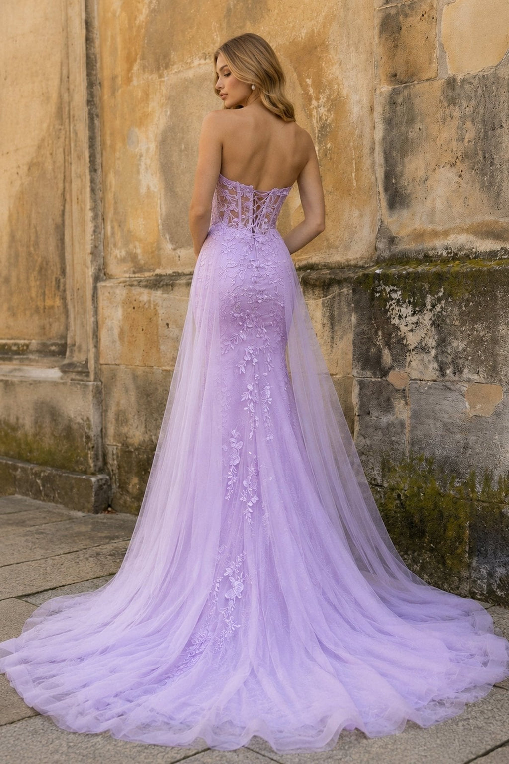 Blue Mermaid Sweetheart Neck Lace Long Prom Dress With Appliques - Curvevia