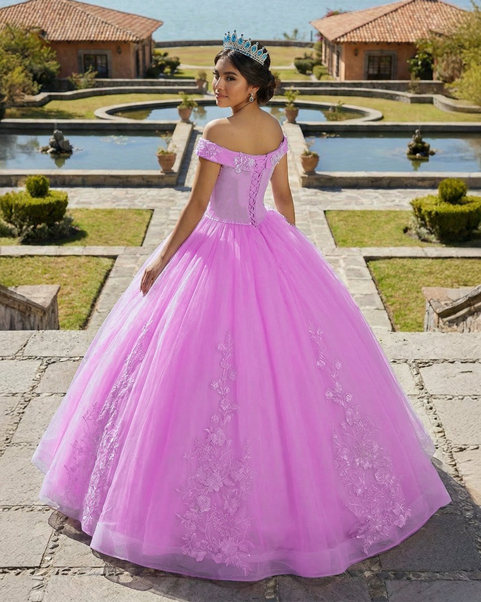 Lilac Off the Shoulder Quinceanera Dress Ball Gown With Appliqued - Curvevia