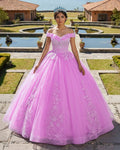 Lilac Off the Shoulder Quinceanera Dress Ball Gown With Appliqued - Curvevia