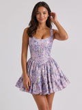 Purple Satin A-Line Scoop Neck Back Zip Short Dress with Ruffle - Curvevia