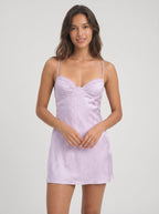 Lilac Satin A-Line Sweetheart Backless Short Dress with Lace Trim - Curvevia