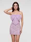 Lilac Tulle Sheath Sweetheart Back Zip Short Dress with Floral Beading - Curvevia