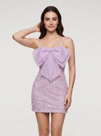 Lilac Tulle Sheath Sweetheart Back Zip Short Dress with Floral Beading - Curvevia