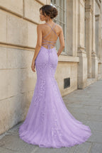 Mermaid Spaghetti Straps Lace Evening Dress - Curvevia