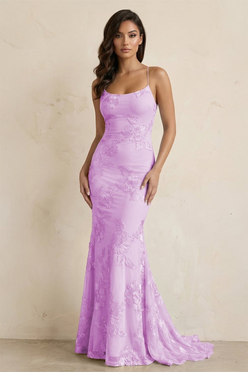 Sky Blue Spaghetti Straps Mermaid Tulle Long Prom Dresses With Appliques - Curvevia