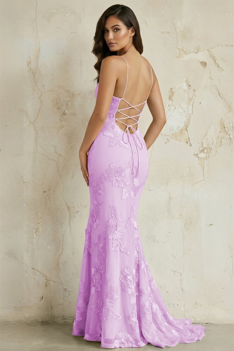 Sky Blue Spaghetti Straps Mermaid Tulle Long Prom Dresses With Appliques - Curvevia