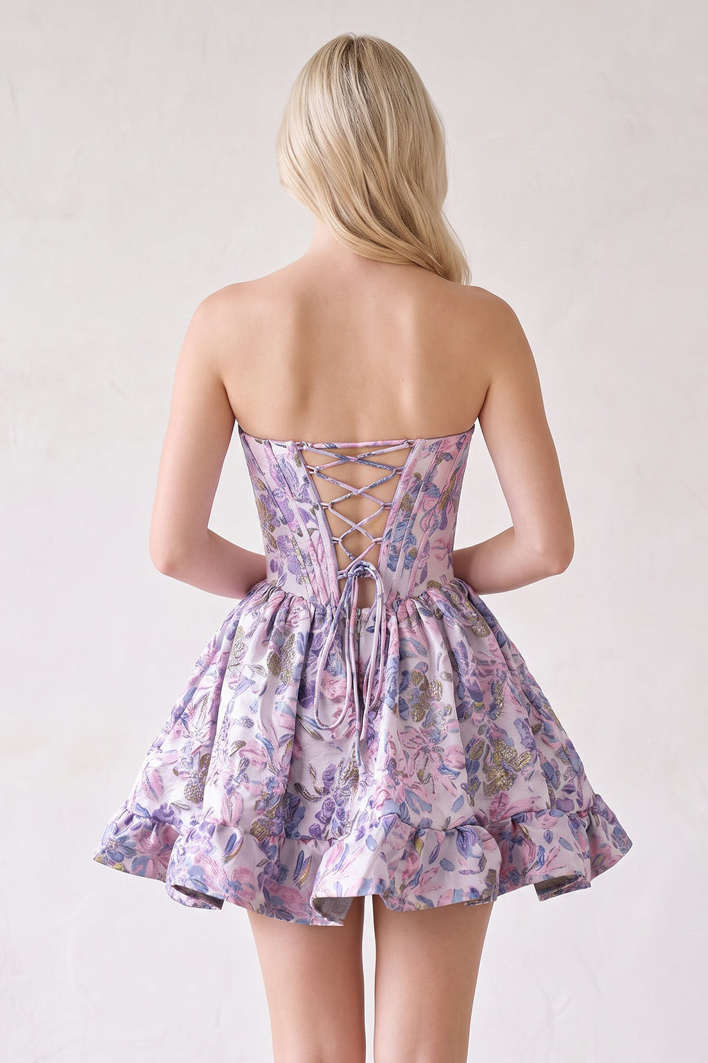 Purple Strapless A-Line Floral Wedding Guest Dress - Curvevia