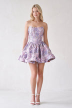 Purple Strapless A-Line Floral Wedding Guest Dress - Curvevia