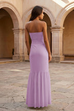 Yellow Strapless Sheath Chiffon Long Evening Dress With Ruffles - Curvevia