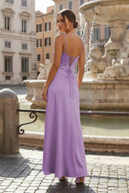 Lavender Straps A-line Long Wedding Guest Dress - Curvevia
