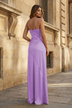 Spaghetti Straps Long Sheath Evening Dress With Split - Curvevia