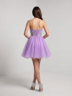Purple Tulle A-Line Sweetheart Lace-up Short Dress with Sequins - Curvevia