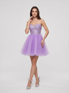 Purple Tulle A-Line Sweetheart Lace-up Short Dress with Sequins - Curvevia