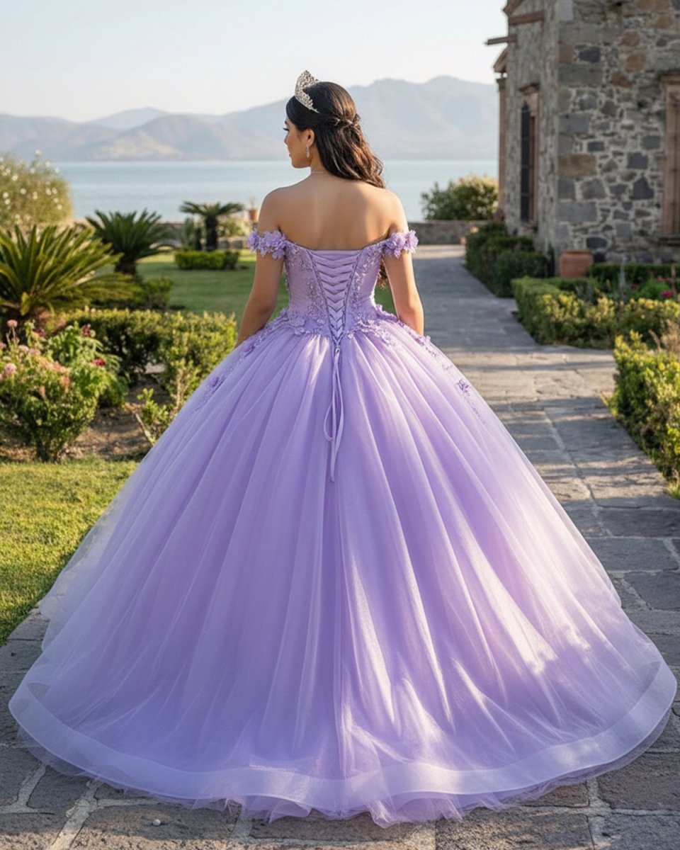 Lilac Tulle Appliques Quinceanera Ball Gown Dress - Curvevia