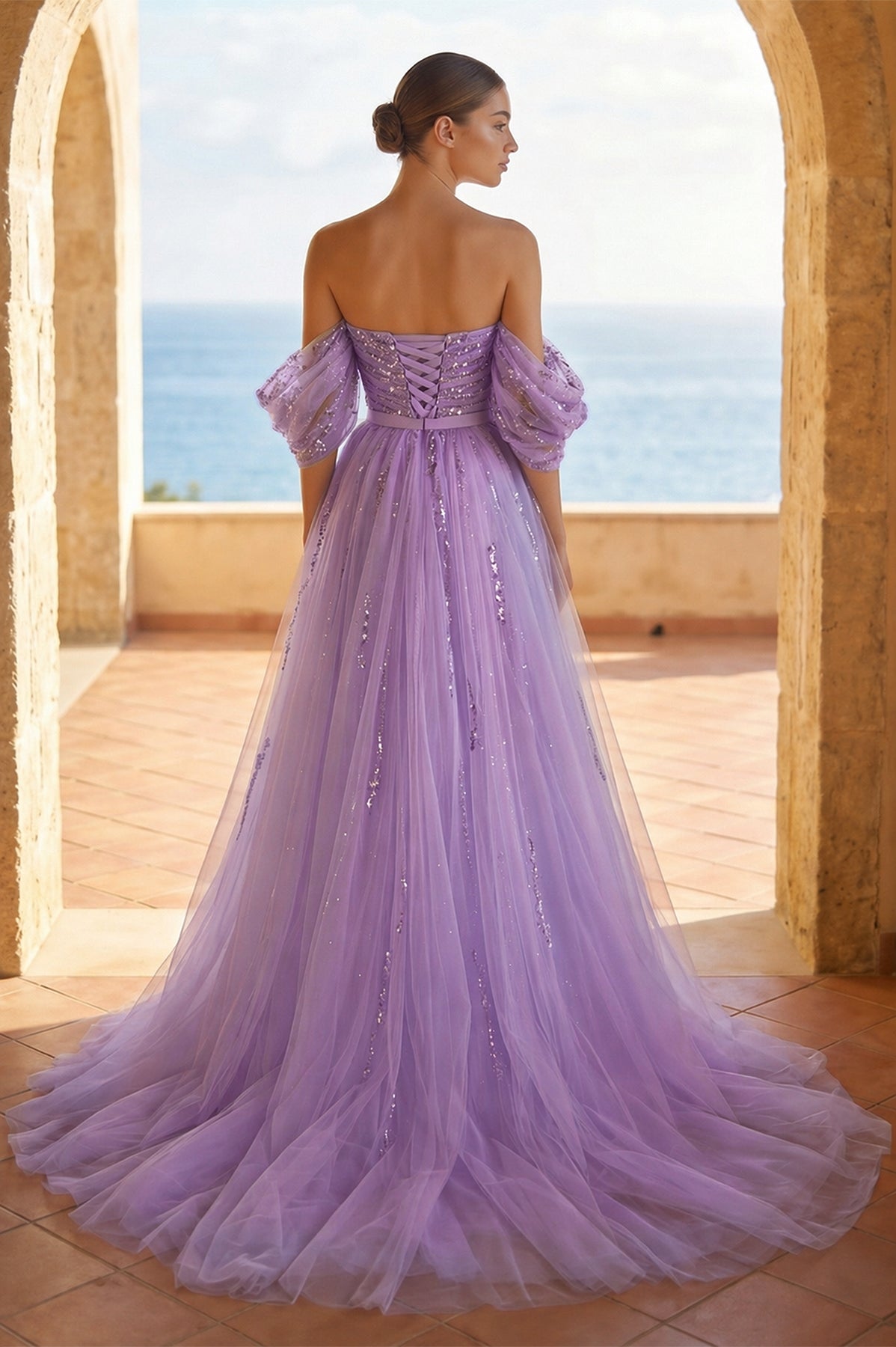 Sheath Sweetheart Prom Dresses Short Sleeve Detachable Sequined with Slit Overskirt - Curvevia