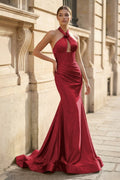 Mermaid Sage Halter Corset Long Evening Dress with Rosette Embellishment - Curvevia