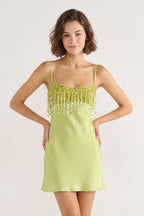 Lime Green Sheath Fringed Satin Homecoming Dress With Sequins - Curvevia