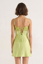 Lime Green Sheath Fringed Satin Homecoming Dress With Sequins - Curvevia