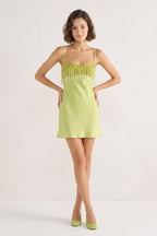 Lime Green Sheath Fringed Satin Homecoming Dress With Sequins - Curvevia
