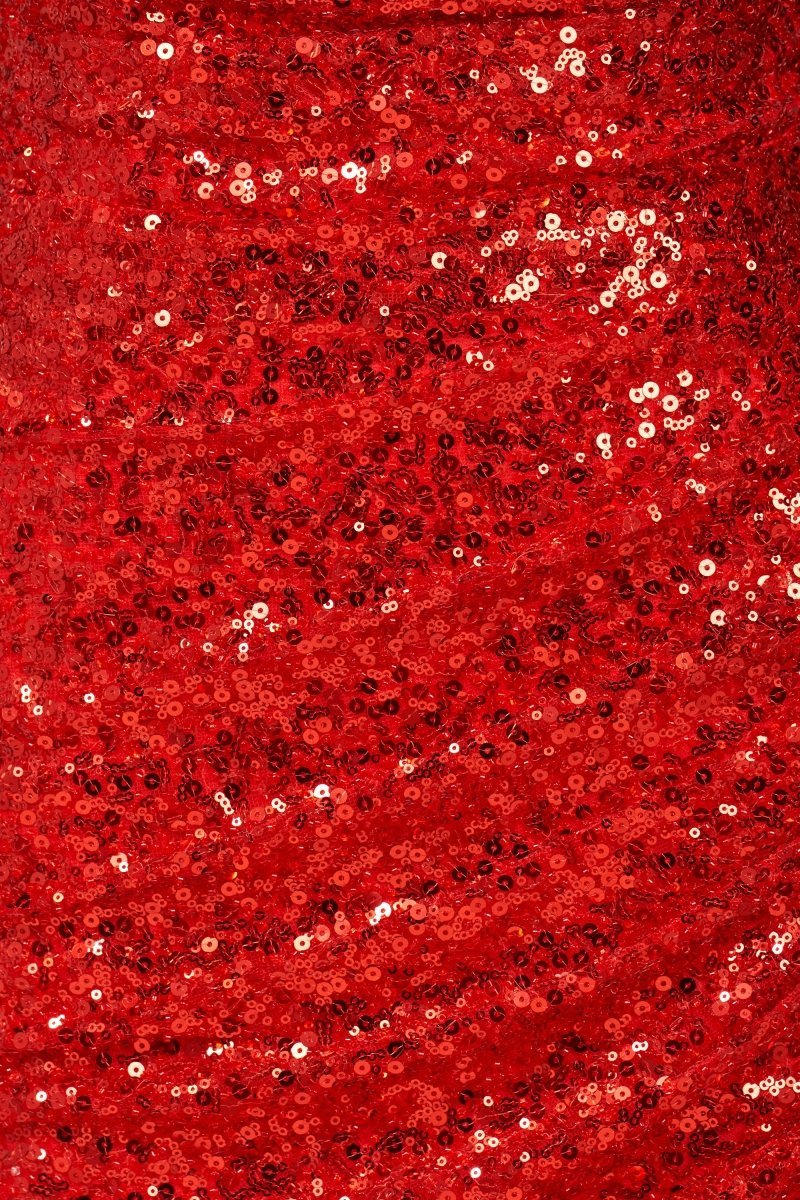 Red Strapless Mermaid Sequins Pleated Evening Dress With Slit - Curvevia