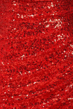 Red Strapless Mermaid Sequins Pleated Evening Dress With Slit - Curvevia