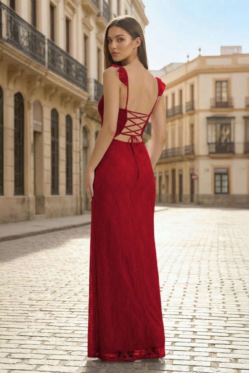 Lavender Sweetheart Sheath Lace Ruffled Wedding Guest Dress With Slit - Curvevia