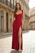 Lavender Sweetheart Sheath Lace Ruffled Wedding Guest Dress With Slit - Curvevia