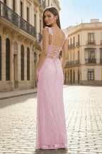 Lavender Sweetheart Sheath Lace Ruffled Wedding Guest Dress With Slit - Curvevia