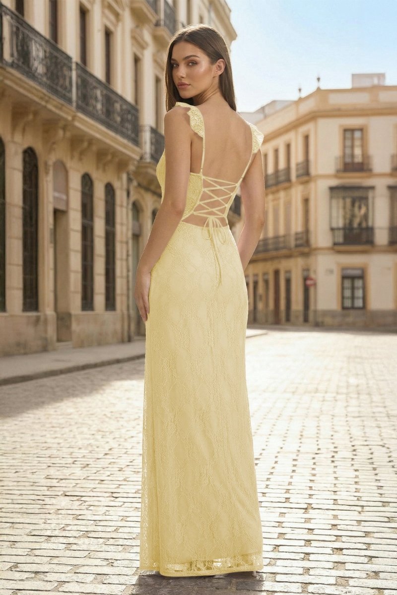 Lavender Sweetheart Sheath Lace Ruffled Wedding Guest Dress With Slit - Curvevia