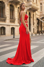 Cute Mermaid Spaghetti Straps Royal Blue Satin Long Prom Dresses - Curvevia
