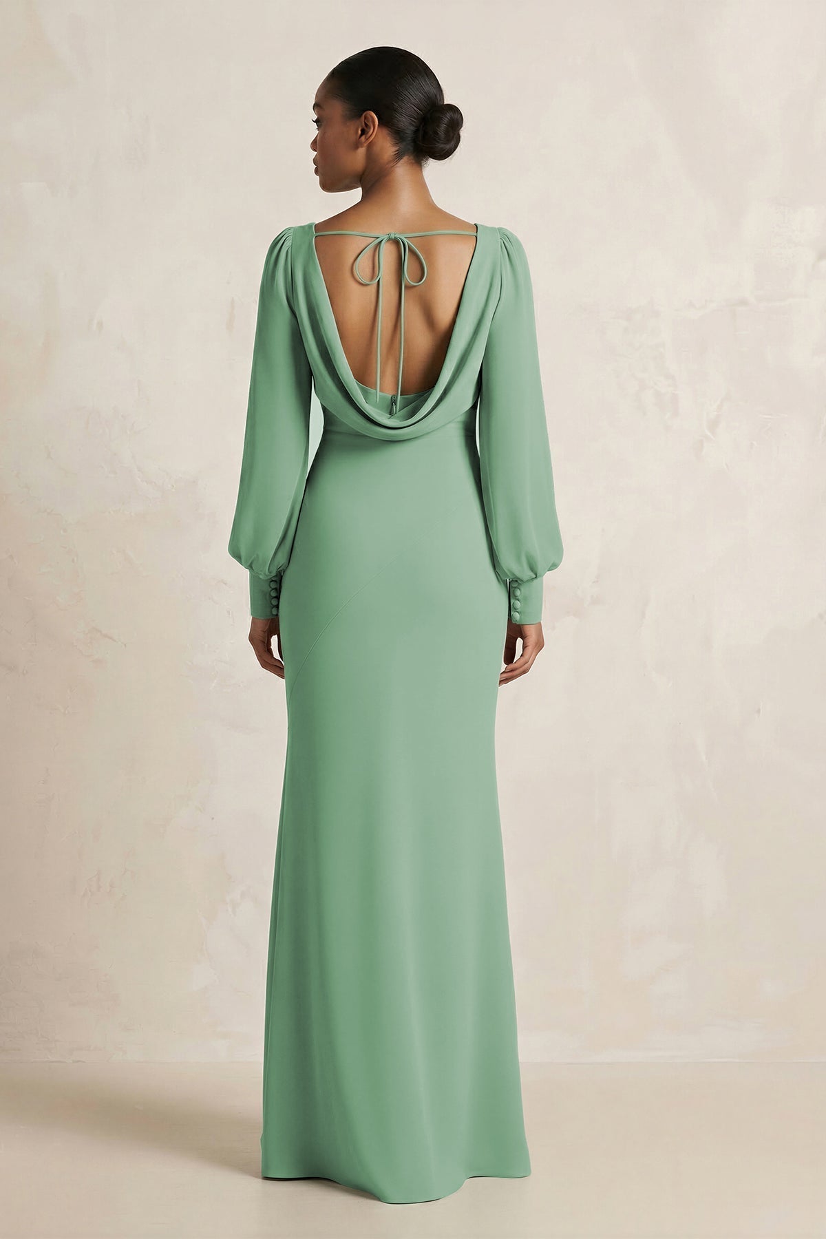 Long Sleeve V-Neck Sheath Chiffon Mother of the Bride Dress in Sea Glass - Curvevia