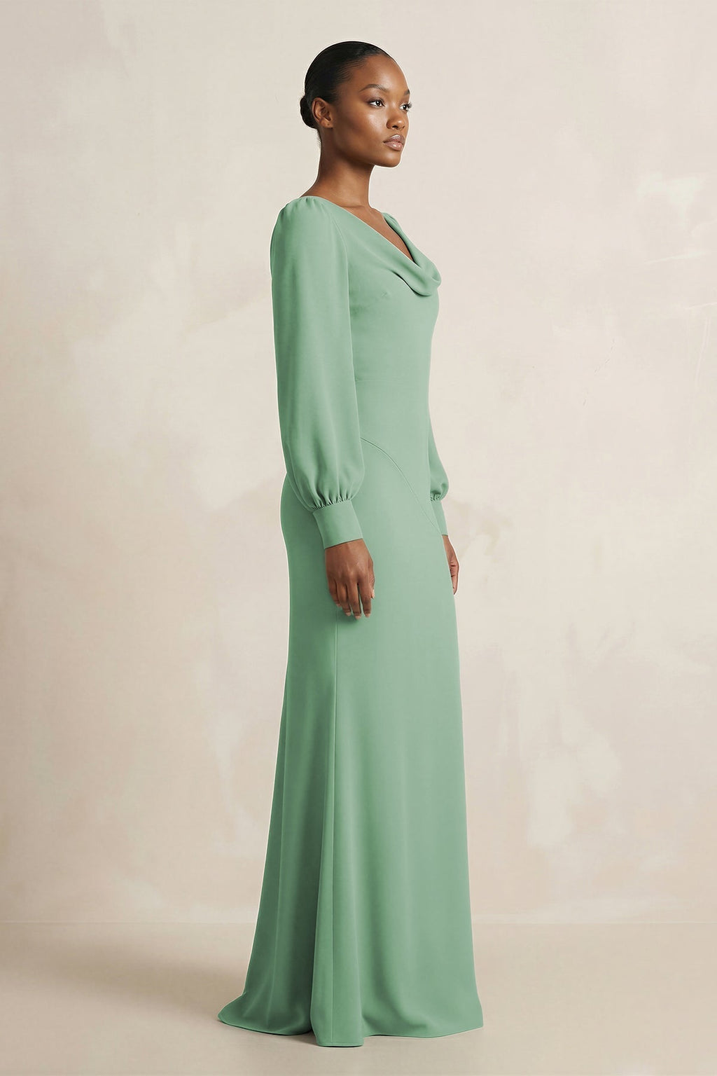 Long Sleeve V-Neck Sheath Chiffon Mother of the Bride Dress in Sea Glass - Curvevia