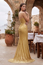 Silver Spaghetti Straps Mermaid Satin Beaded Long Formal Prom Dresses With Slit - Curvevia