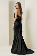 Yellow Sweetheart Mermaid Satin Evening Dress With Cutout - Curvevia