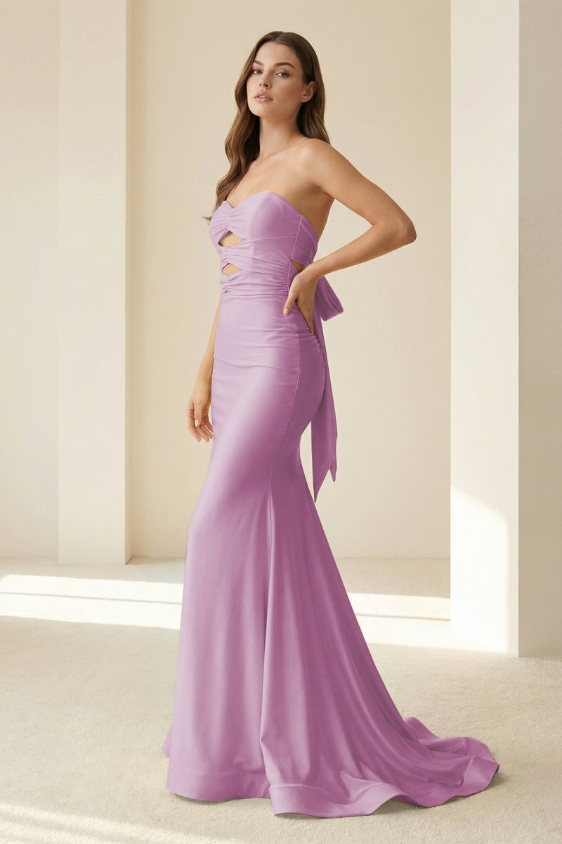 Yellow Sweetheart Mermaid Satin Evening Dress With Cutout - Curvevia