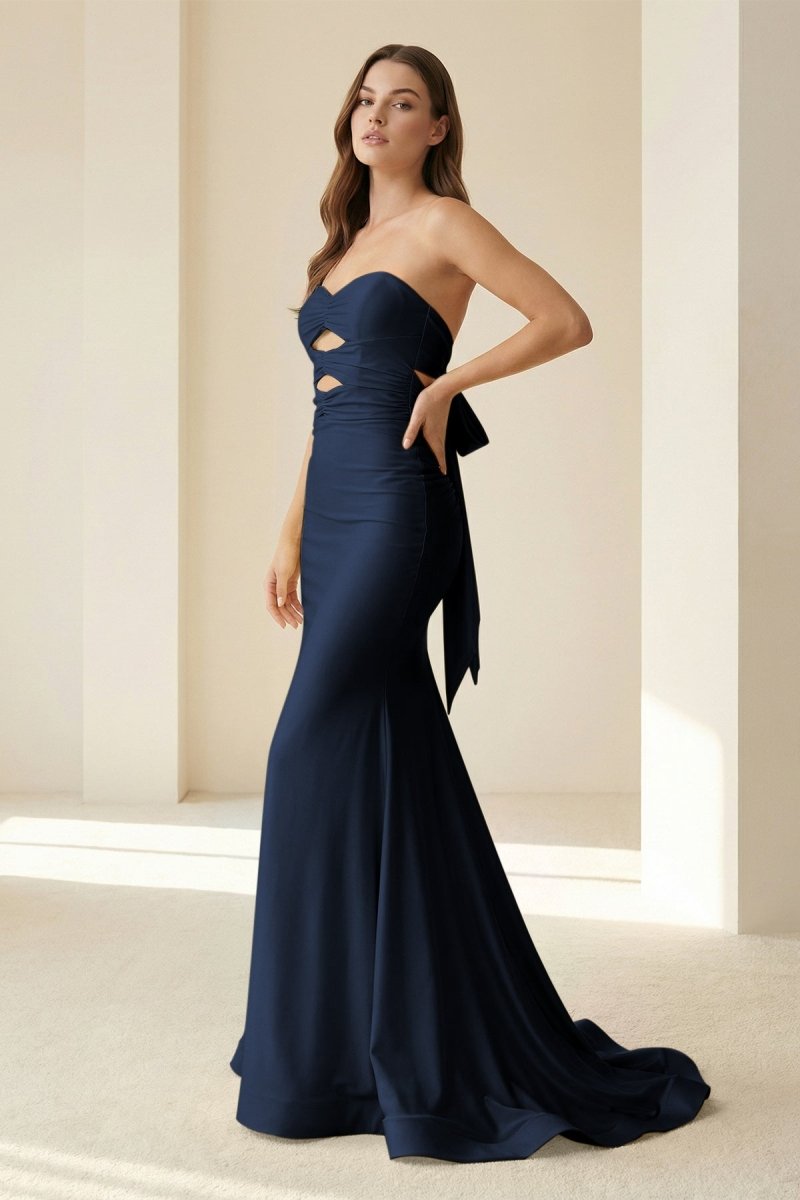 Yellow Sweetheart Mermaid Satin Evening Dress With Cutout - Curvevia