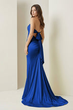 Yellow Sweetheart Mermaid Satin Evening Dress With Cutout - Curvevia