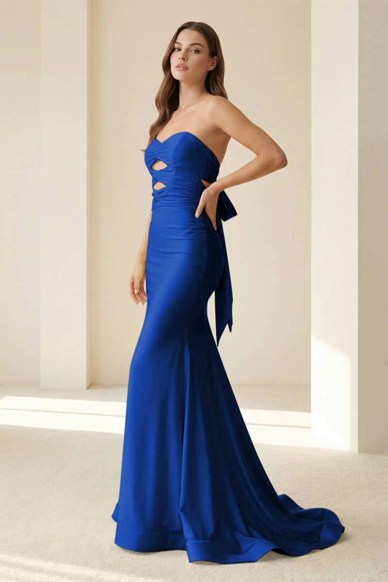 Yellow Sweetheart Mermaid Satin Evening Dress With Cutout - Curvevia