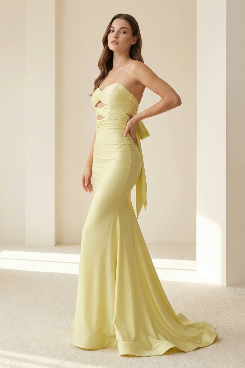 Yellow Sweetheart Mermaid Satin Evening Dress With Cutout - Curvevia