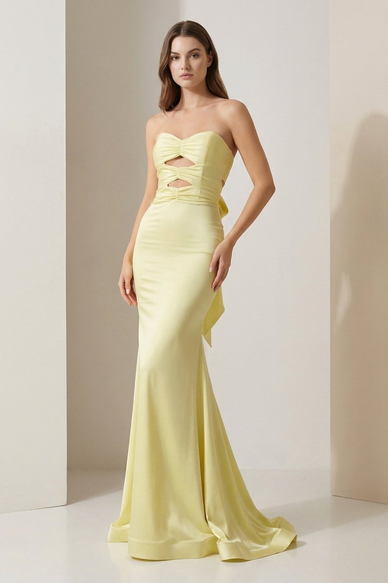 Yellow Sweetheart Mermaid Satin Evening Dress With Cutout - Curvevia